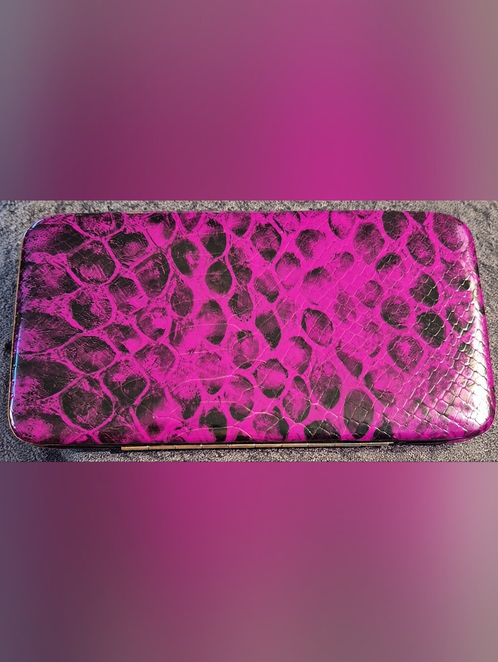 VANITY Purple Black Snake Print Clutch Wallet NWT Kiss Lock Frame